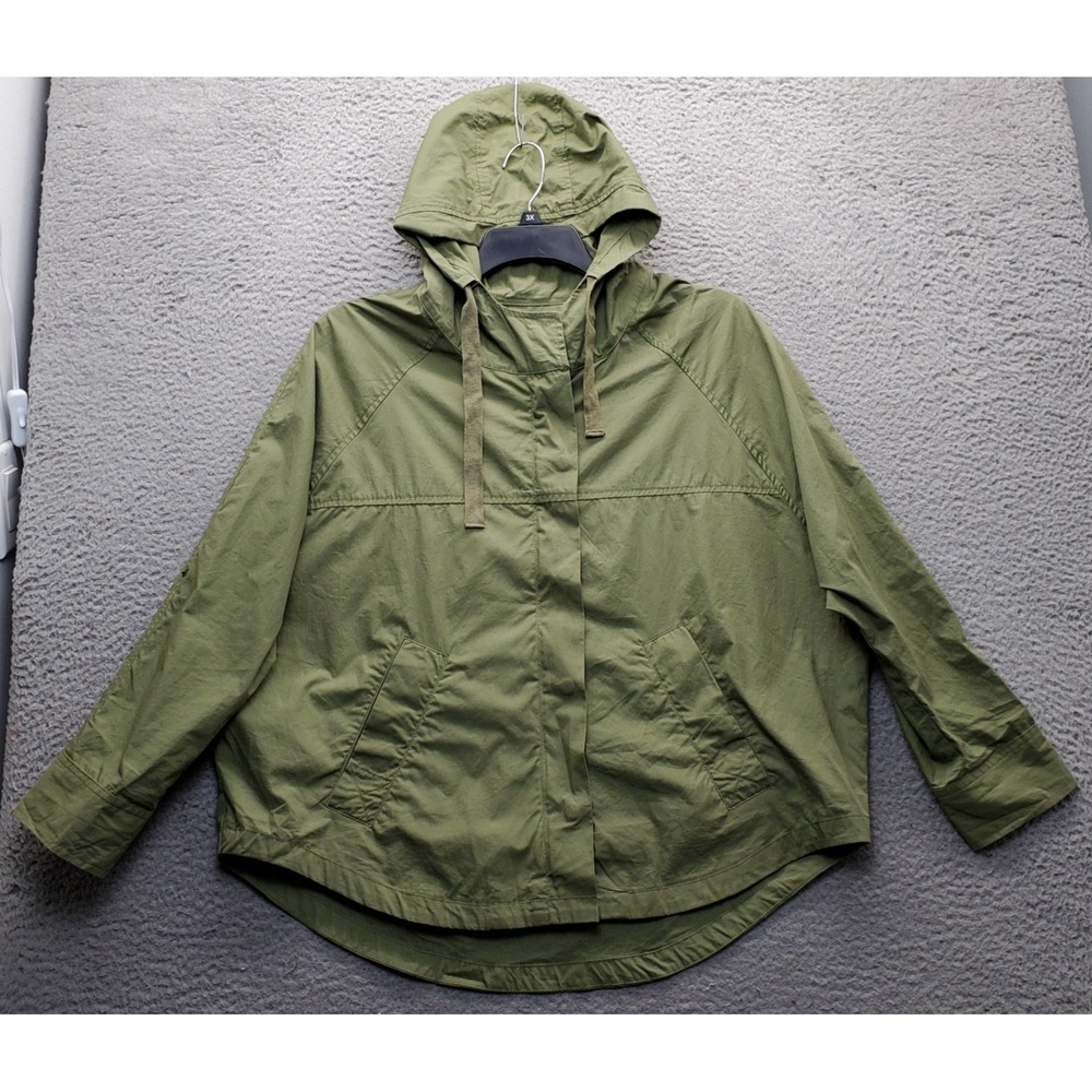 BDG Snap-Front Poncho Jacket Womens Small Green Long Sleeve Hooded Lightweight